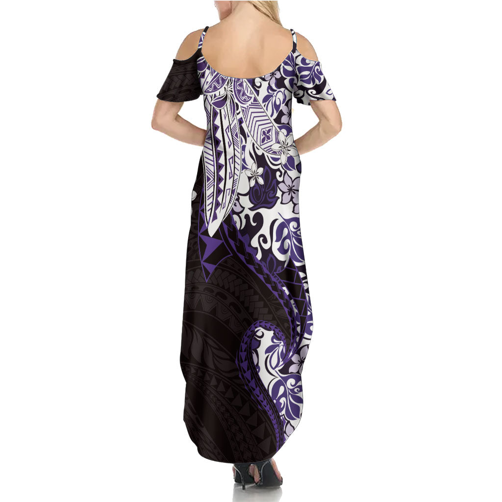 Monstera Plumeria Flowers Purple Summer Maxi Dress Polynesian Pattern