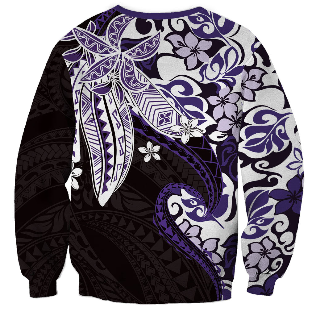 Monstera Plumeria Flowers Purple Sweatshirt Polynesian Pattern