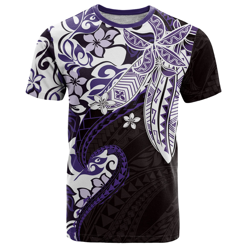 Monstera Plumeria Flowers Purple T Shirt Polynesian Pattern