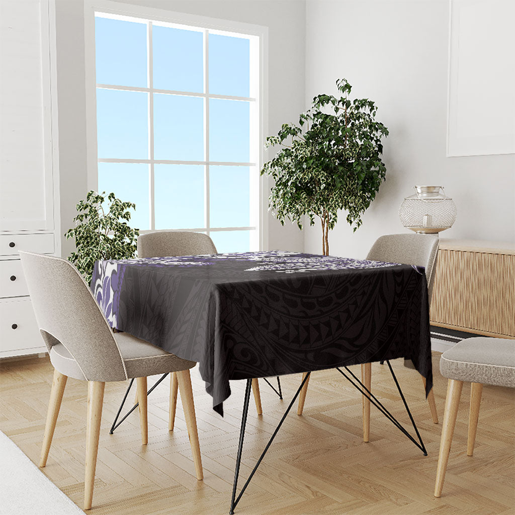 Monstera Plumeria Flowers Purple Tablecloth Polynesian Pattern