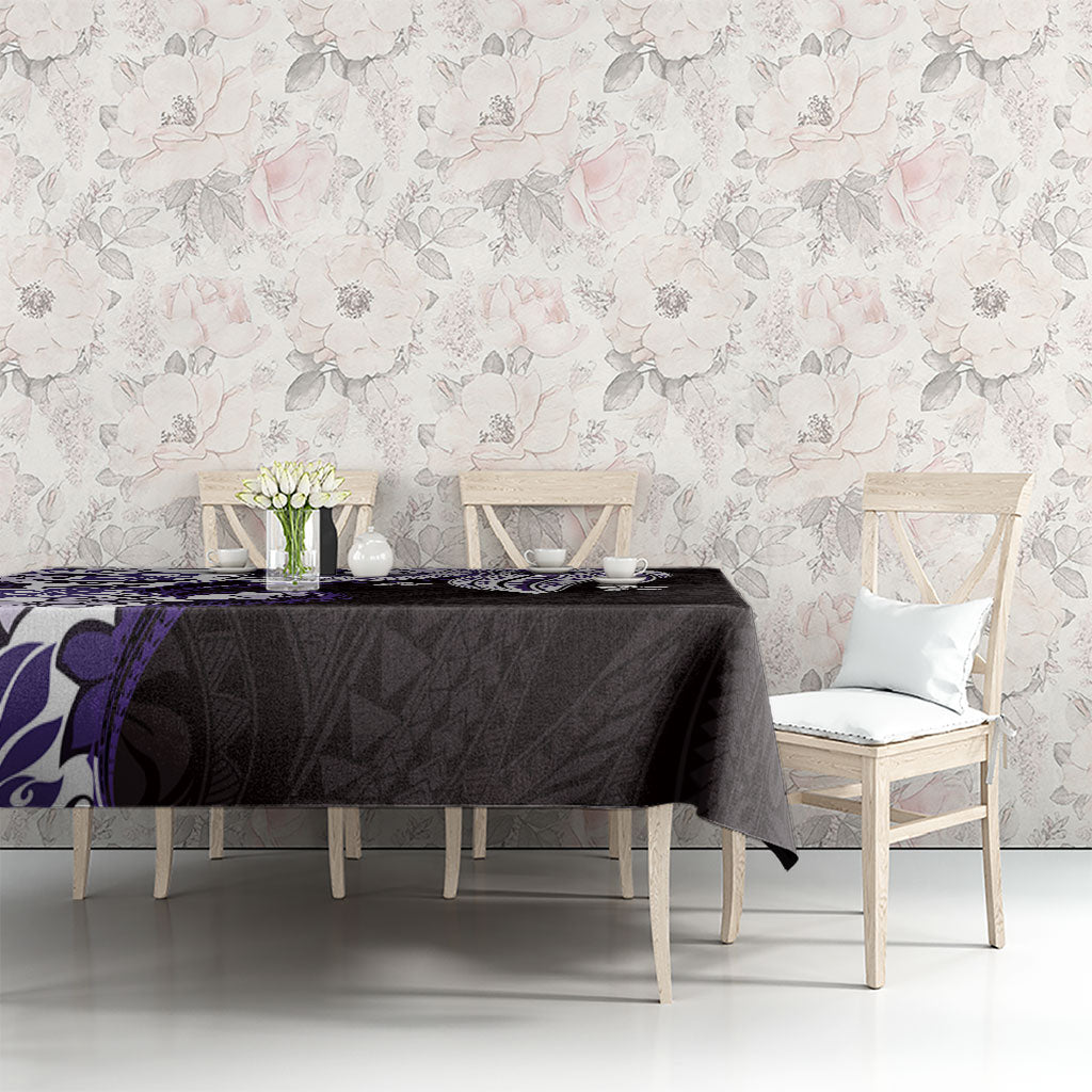 Monstera Plumeria Flowers Purple Tablecloth Polynesian Pattern