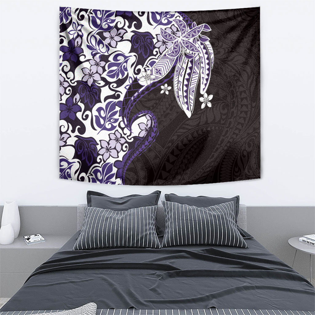 Monstera Plumeria Flowers Purple Tapestry Polynesian Pattern