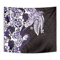 Monstera Plumeria Flowers Purple Tapestry Polynesian Pattern