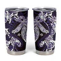 Monstera Plumeria Flowers Purple Tumbler Cup Polynesian Pattern
