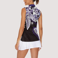 Monstera Plumeria Flowers Purple Women Sleeveless Polo Shirt Polynesian Pattern