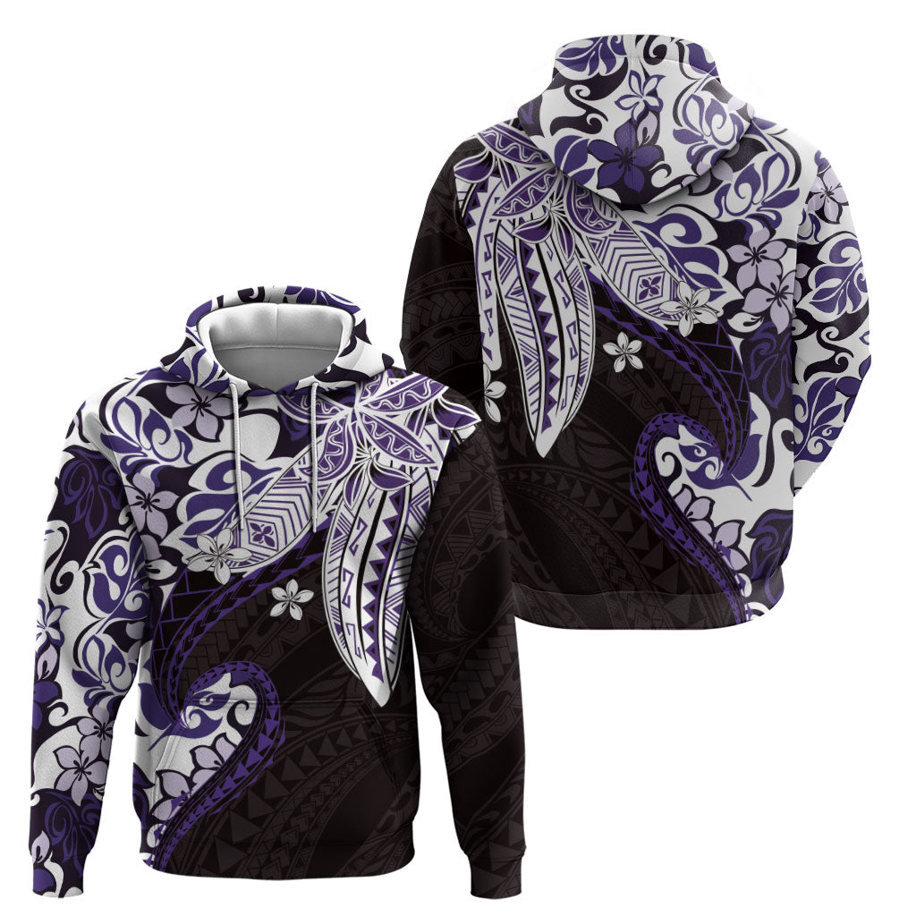 Monstera Plumeria Flowers Purple Zip Hoodie Polynesian Pattern