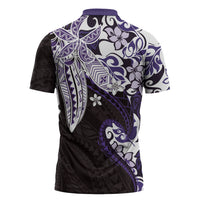 Monstera Plumeria Flowers Purple Zipper Polo Shirt Polynesian Pattern