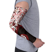 Monstera Plumeria Flowers Red Arm Sleeves Polynesian Pattern