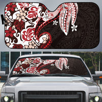 Monstera Plumeria Flowers Red Auto Sun Shade Polynesian Pattern