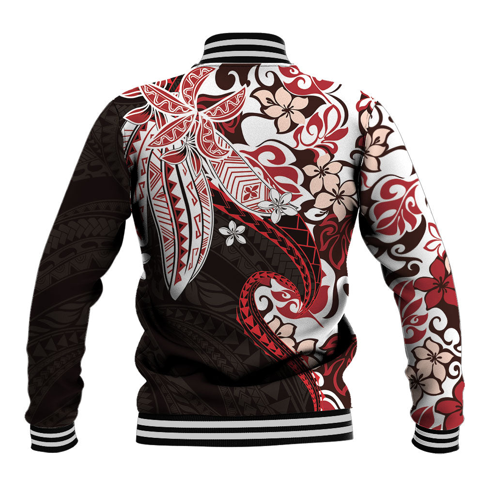 Monstera Plumeria Flowers Red Baseball Jacket Polynesian Pattern