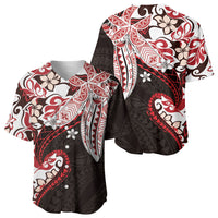 Monstera Plumeria Flowers Red Baseball Jersey Polynesian Pattern