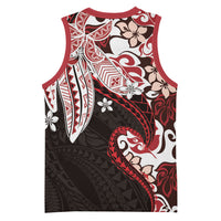 Monstera Plumeria Flowers Red Basketball Jersey Polynesian Pattern