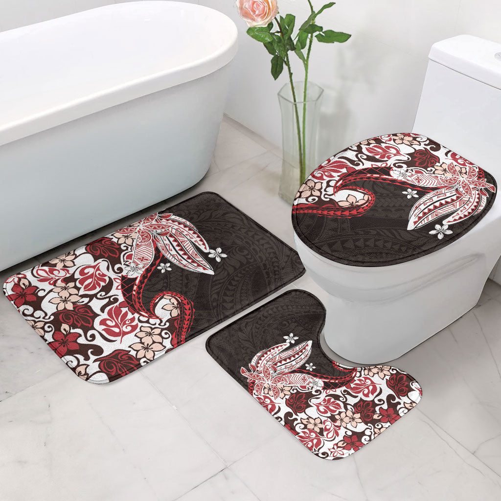 Monstera Plumeria Flowers Red Bathroom Set Polynesian Pattern