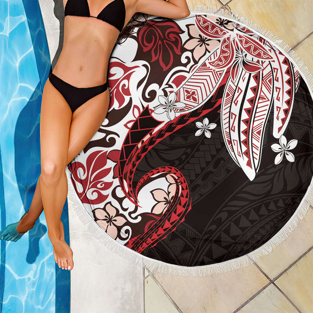Monstera Plumeria Flowers Red Beach Blanket Polynesian Pattern