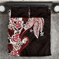 Monstera Plumeria Flowers Red Bedding Set Polynesian Pattern