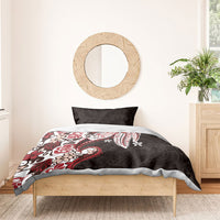 Monstera Plumeria Flowers Red Bedding Set Polynesian Pattern