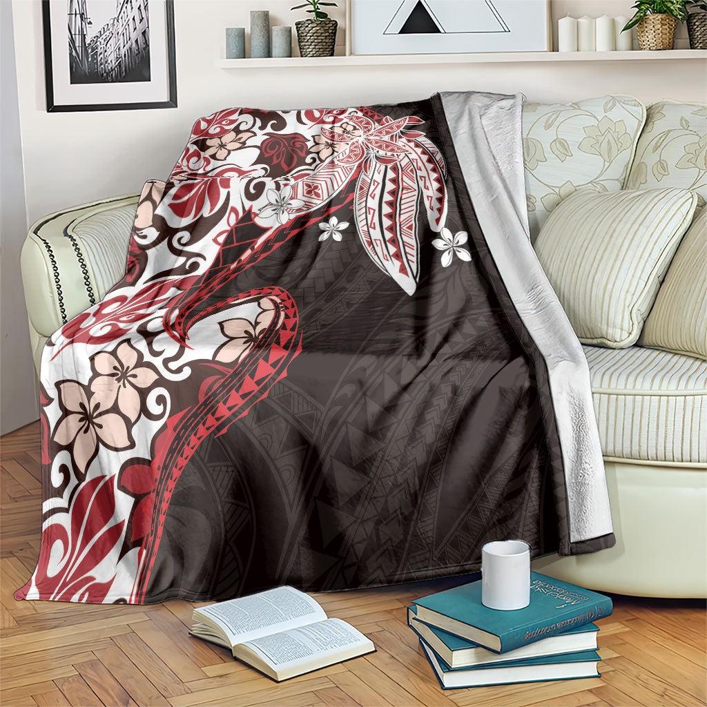 Monstera Plumeria Flowers Red Blanket Polynesian Pattern
