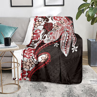 Monstera Plumeria Flowers Red Blanket Polynesian Pattern