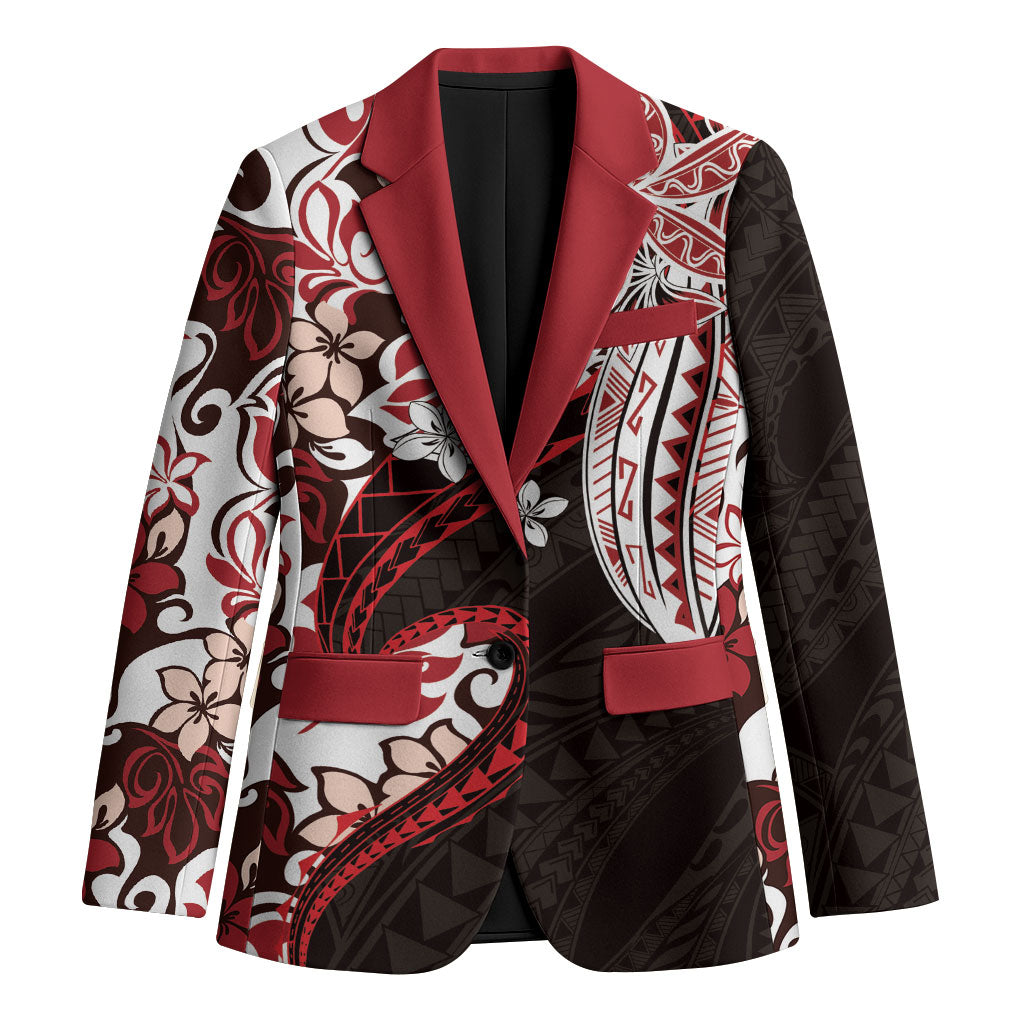 Monstera Plumeria Flowers Red Blazer Polynesian Pattern