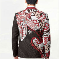 Monstera Plumeria Flowers Red Blazer Polynesian Pattern