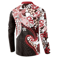 Monstera Plumeria Flowers Red Button Sweatshirt Polynesian Pattern