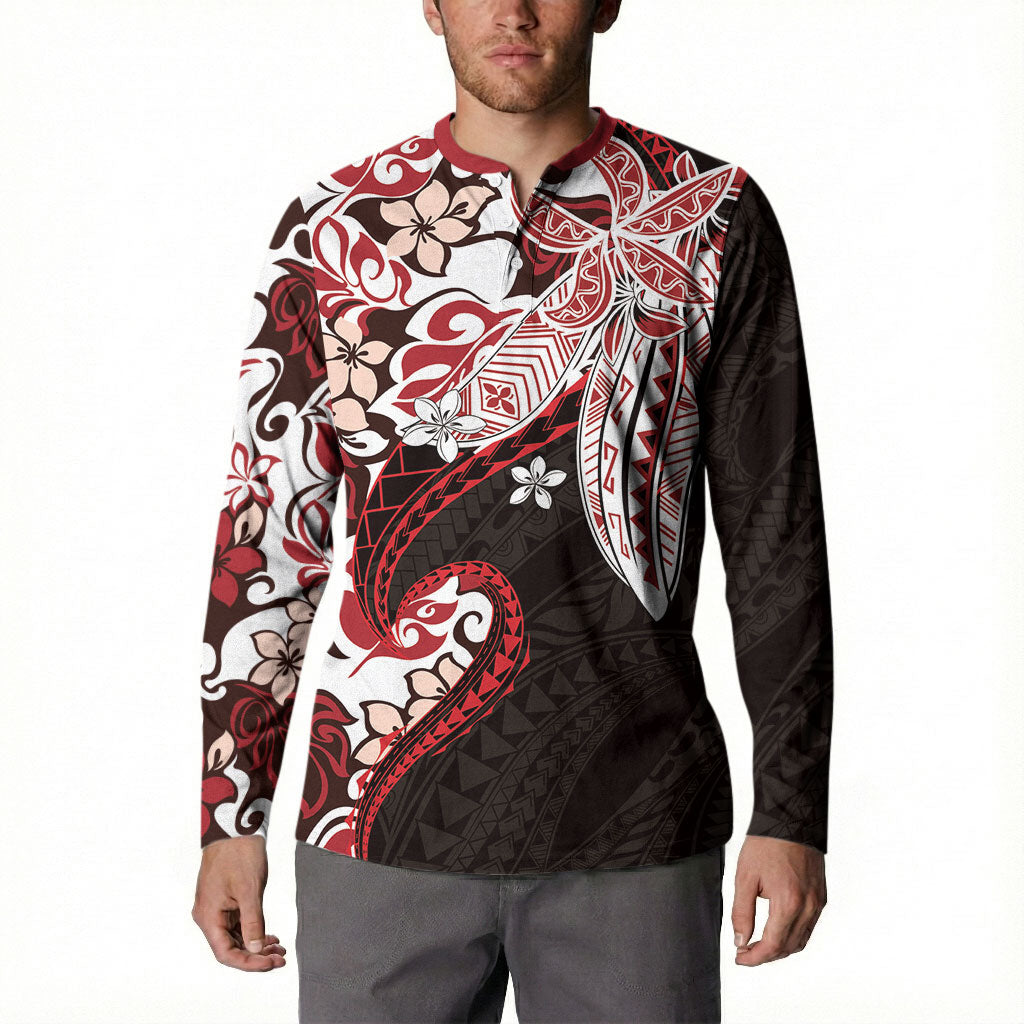 Monstera Plumeria Flowers Red Button Sweatshirt Polynesian Pattern