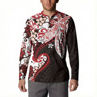 Monstera Plumeria Flowers Red Button Sweatshirt Polynesian Pattern
