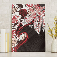 Monstera Plumeria Flowers Red Canvas Wall Art Polynesian Pattern