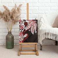 Monstera Plumeria Flowers Red Canvas Wall Art Polynesian Pattern