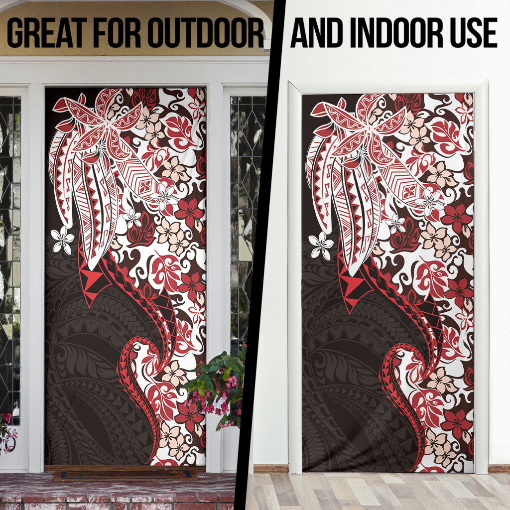 Monstera Plumeria Flowers Red Door Cover Polynesian Pattern