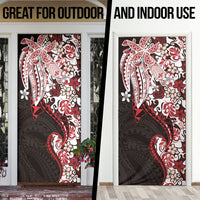 Monstera Plumeria Flowers Red Door Cover Polynesian Pattern