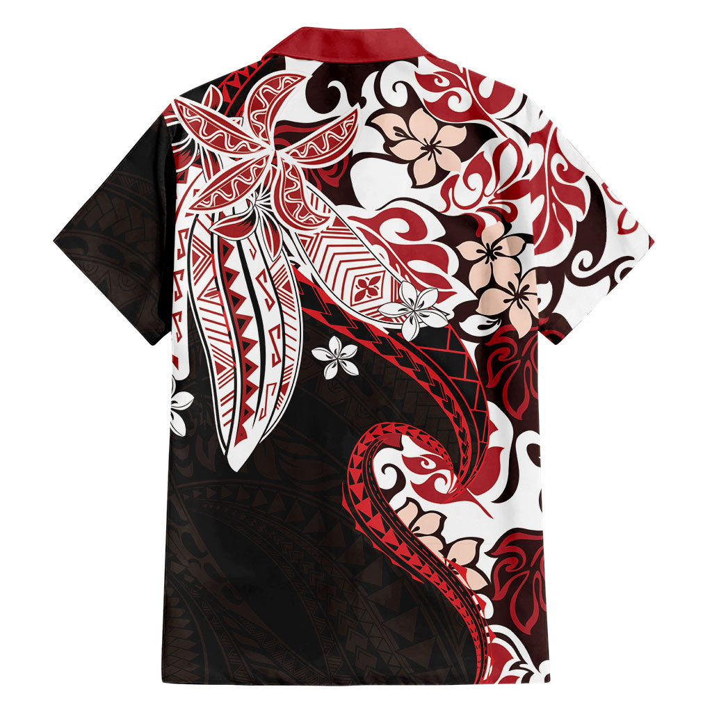Monstera Plumeria Flowers Red Family Matching Mermaid Dress and Hawaiian Shirt Polynesian Pattern