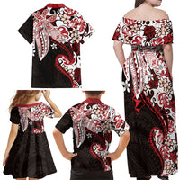 Monstera Plumeria Flowers Red Family Matching Off Shoulder Maxi Dress and Hawaiian Shirt Polynesian Pattern