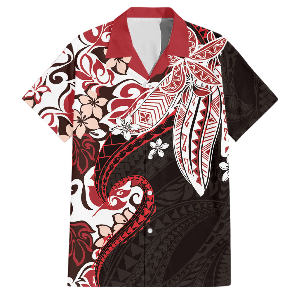 Monstera Plumeria Flowers Red Family Matching Off Shoulder Maxi Dress and Hawaiian Shirt Polynesian Pattern