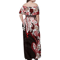 Monstera Plumeria Flowers Red Family Matching Off Shoulder Maxi Dress and Hawaiian Shirt Polynesian Pattern