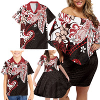 Monstera Plumeria Flowers Red Family Matching Off Shoulder Short Dress and Hawaiian Shirt Polynesian Pattern