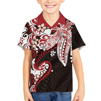Monstera Plumeria Flowers Red Family Matching Off Shoulder Short Dress and Hawaiian Shirt Polynesian Pattern