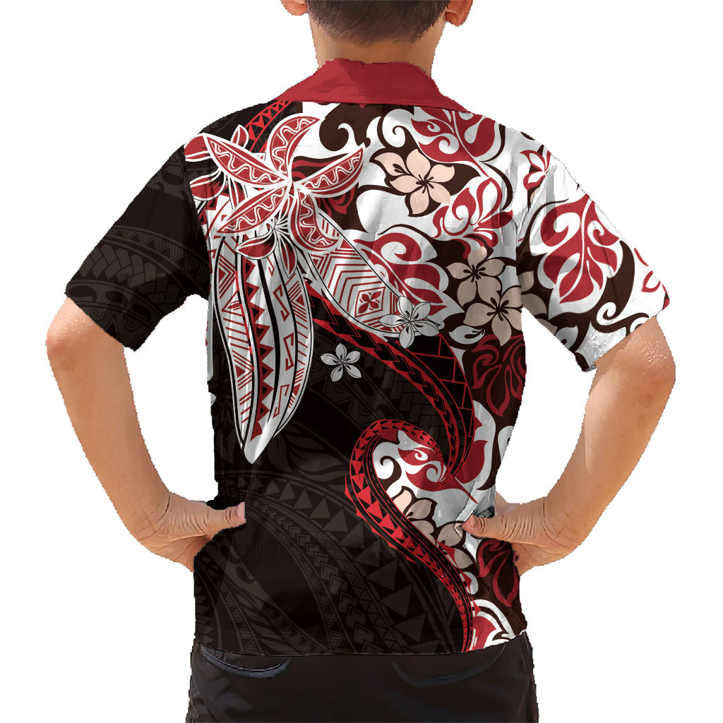 Monstera Plumeria Flowers Red Family Matching Short Sleeve Bodycon Dress and Hawaiian Shirt Polynesian Pattern