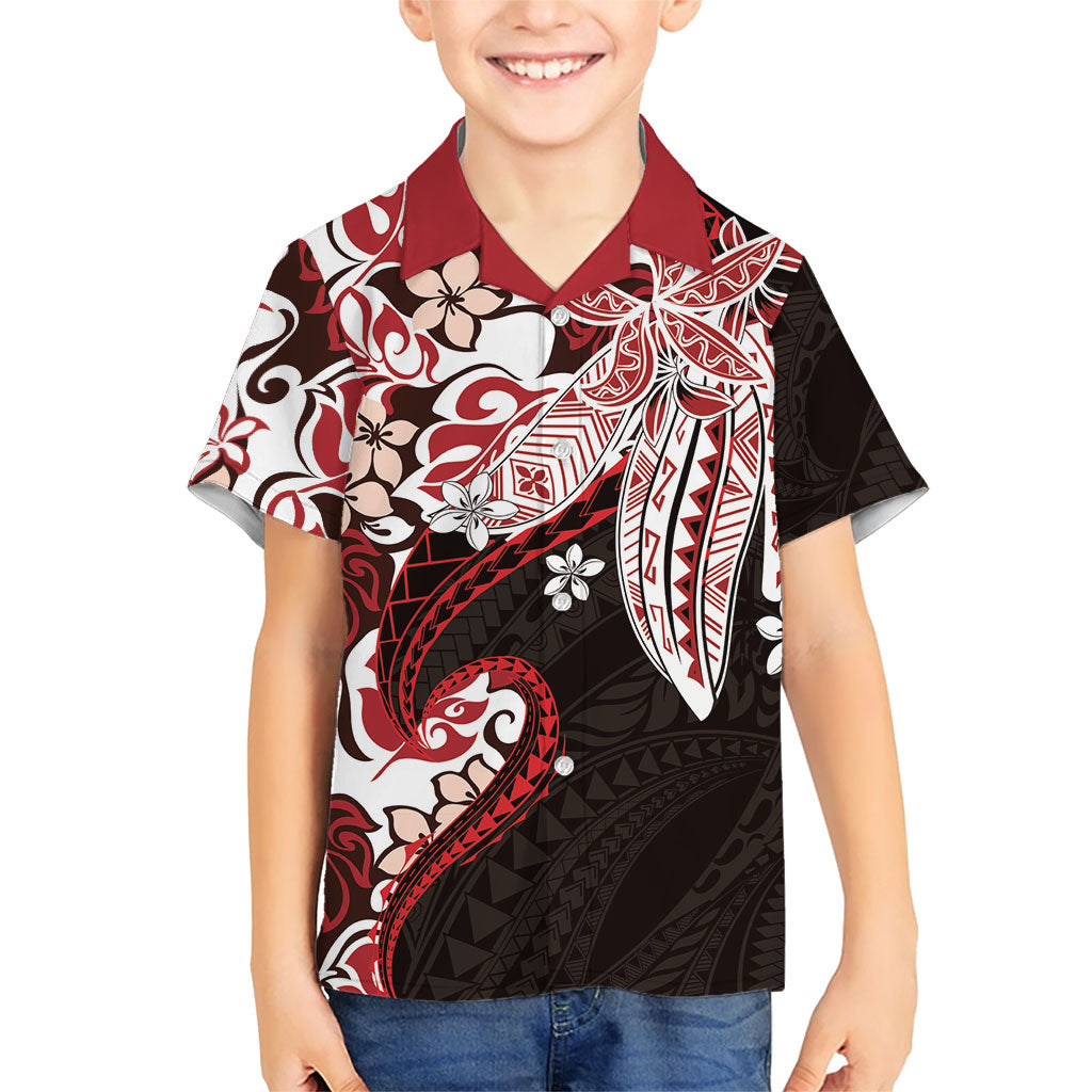 Monstera Plumeria Flowers Red Family Matching Short Sleeve Bodycon Dress and Hawaiian Shirt Polynesian Pattern