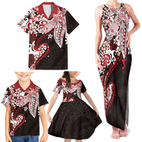 Monstera Plumeria Flowers Red Family Matching Tank Maxi Dress and Hawaiian Shirt Polynesian Pattern