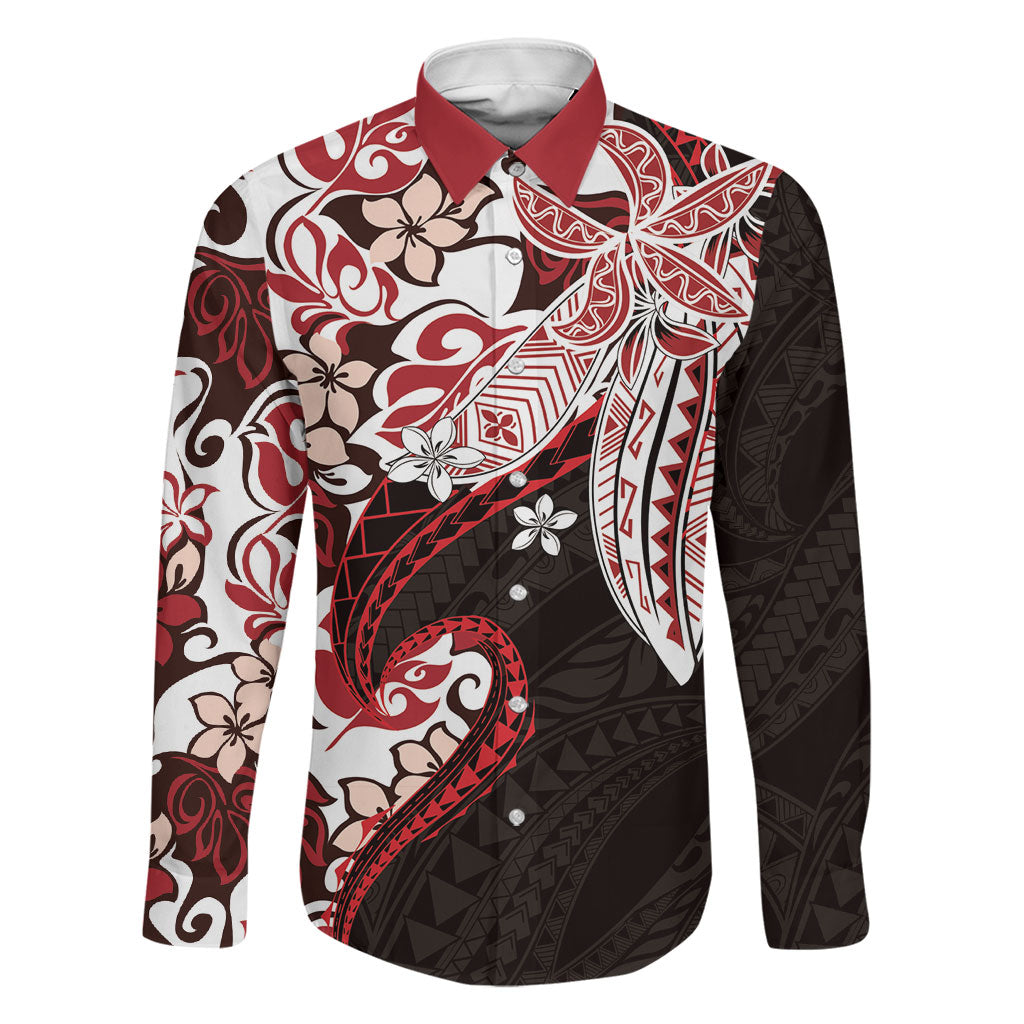 Monstera Plumeria Flowers Red Family Matching Tank Maxi Dress and Hawaiian Shirt Polynesian Pattern