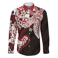 Monstera Plumeria Flowers Red Family Matching Tank Maxi Dress and Hawaiian Shirt Polynesian Pattern