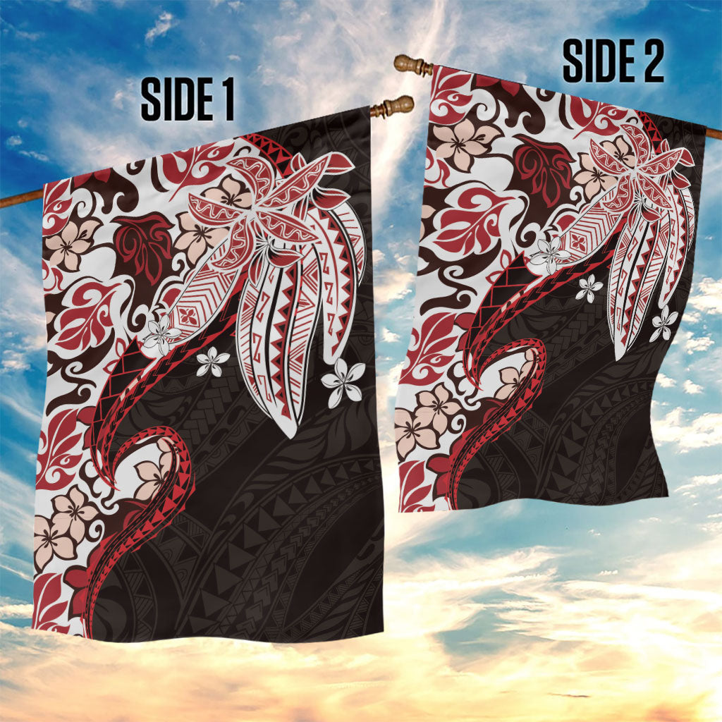 Monstera Plumeria Flowers Red Garden Flag Polynesian Pattern