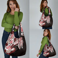 Monstera Plumeria Flowers Red Grocery Bag Polynesian Pattern