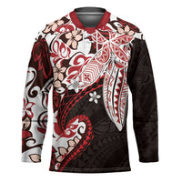 Monstera Plumeria Flowers Red Hockey Jersey Polynesian Pattern
