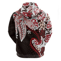 Monstera Plumeria Flowers Red Hoodie Polynesian Pattern