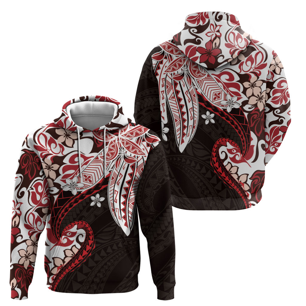 Monstera Plumeria Flowers Red Hoodie Polynesian Pattern