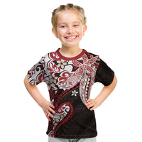 Monstera Plumeria Flowers Red Kid T Shirt Polynesian Pattern