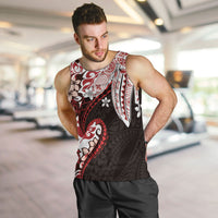 Monstera Plumeria Flowers Red Men Tank Top Polynesian Pattern