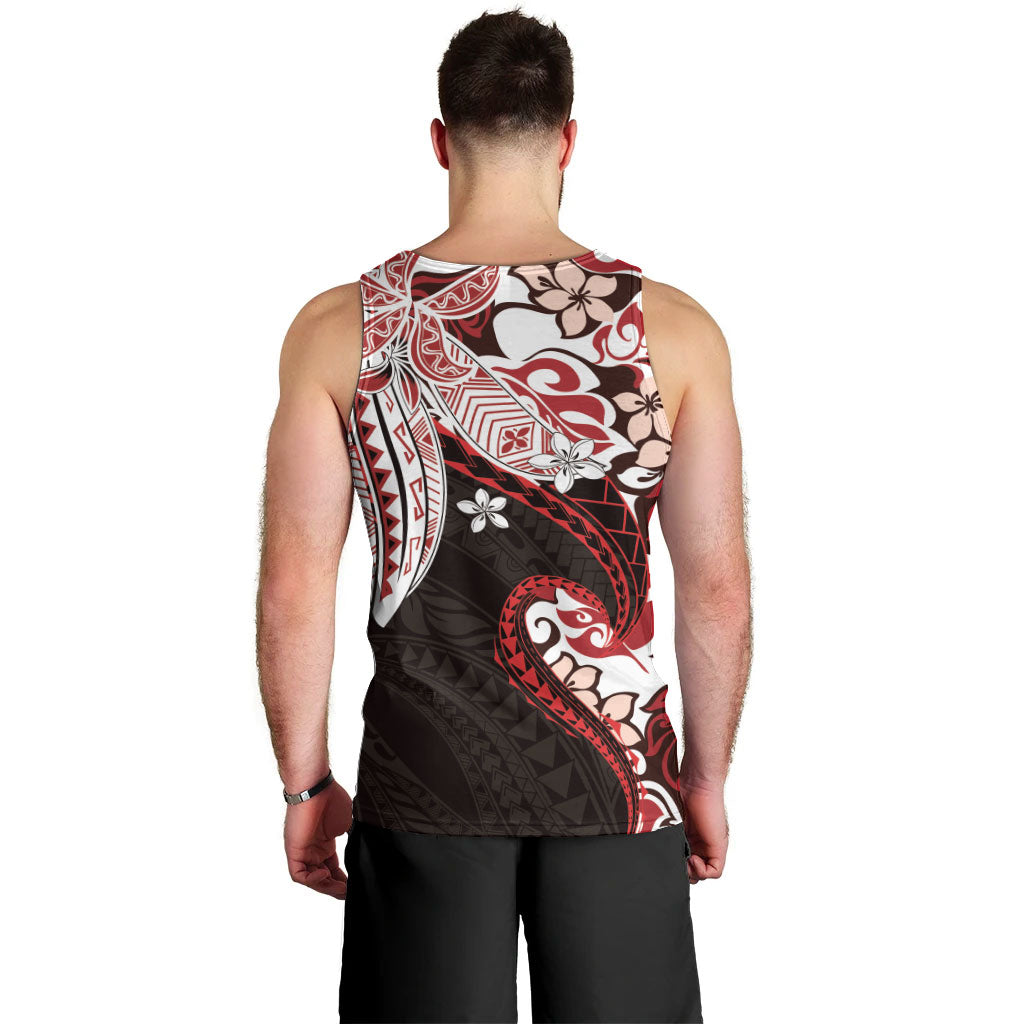 Monstera Plumeria Flowers Red Men Tank Top Polynesian Pattern